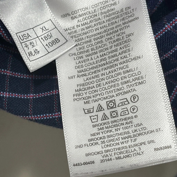 Brooks Brothers Red Fleece Men's Button Down Shirt Size XL‎ Navy Plaid Cotton - Picture 6 of 6